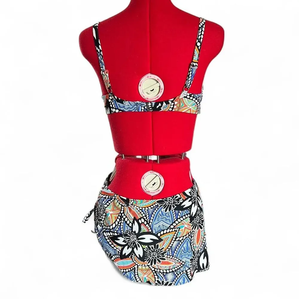 Captiva Y2K Floral‎ Multicolor Tie Front Bikini Scrunched Skirt Bottom Medium